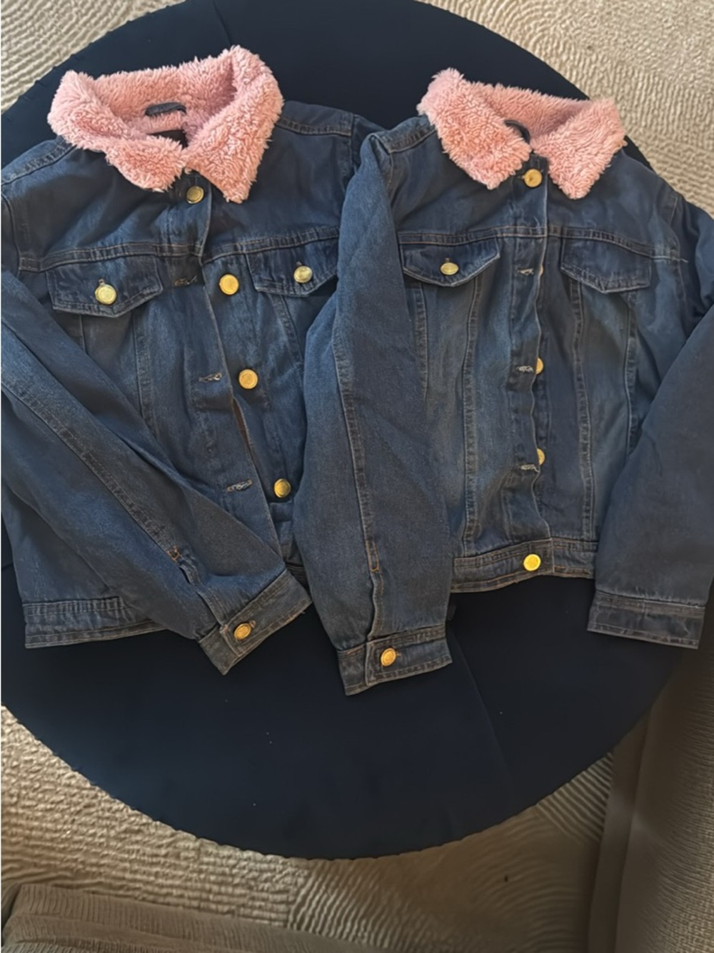 Denim Jacket with Pink Sherpa Collar